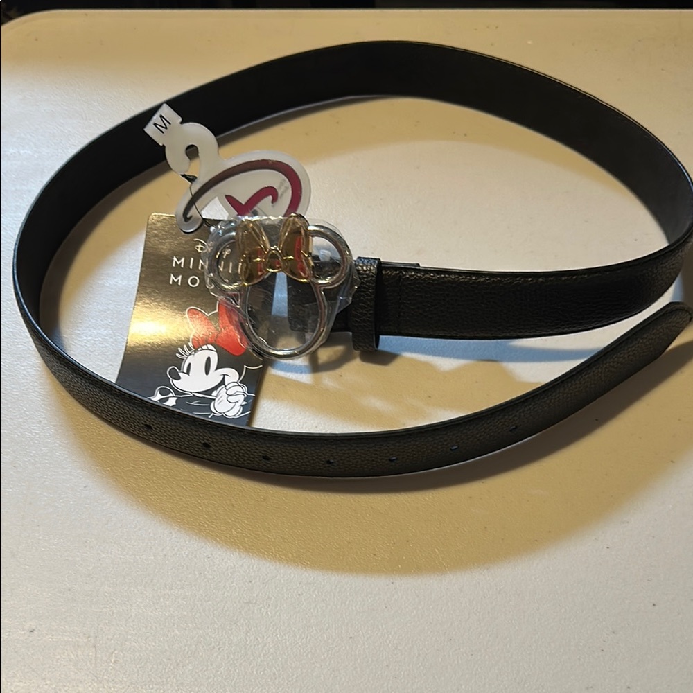 Disney Classic Black Leather Belt with Silver Buckle